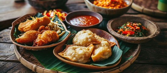 Indonesian street food, Batagor, is fried fish dumplings typically accompanied by peanut sauce.