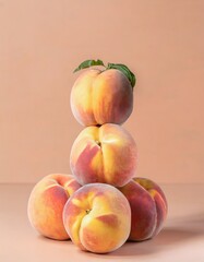 Fototapeta na wymiar peaches on top of each other isolated on peach fuzz color background. Copy space