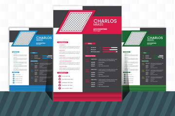 Vector creative resume cv design With 3color.