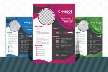 Vector creative resume cv design With 3color.