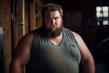 Fototapeta na wymiar handsome thick obese man with a beard. rugged, portrait of a male fat person, brutal and powerful.
