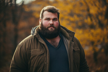 handsome thick obese man with a beard. rugged, portrait of a male fat person, brutal and powerful.