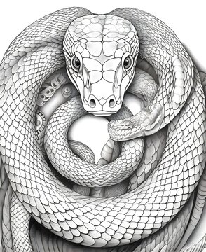 coloring page for adults, mandala, Coachwhip snake image, white background, clean line art, fine line art