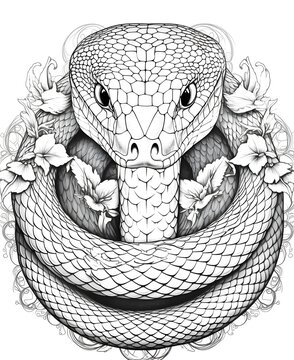 coloring page for adults, mandala, Sand Boa snake image, white background, clean line art, fine line art