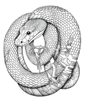 coloring page for adults, mandala, Milk Snake snake image, white background, clean line art, fine line art