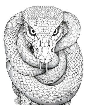 coloring page for adults, mandala, Rattlesnake snake image, white background, clean line art, fine line art