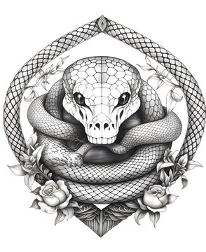 coloring page for adults, mandala, Boa Constrictor snake image, white background, clean line art, fine line art