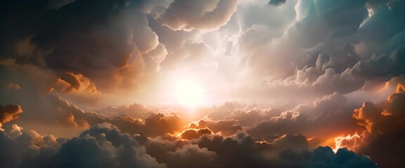 A flight between the layers of clouds with a clear view of the Sun