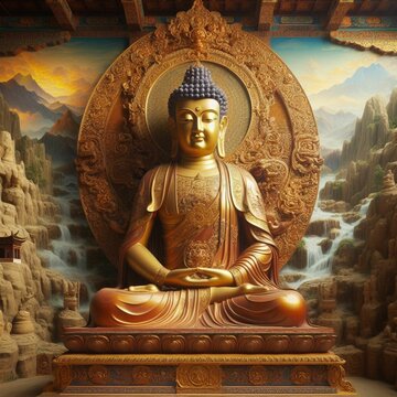 buddha statue in an asian temple, Generative AI