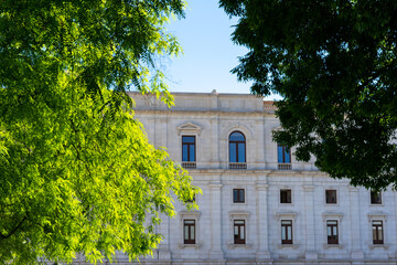 Fototapeta na wymiar view through trees of the facade of the assembly of the Portuguese republic.