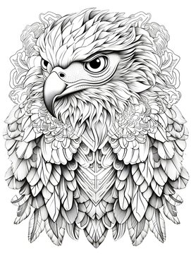 coloring page for adults, mandala, Philippine Hawk Eagle image, white background, clean line art, fine line art