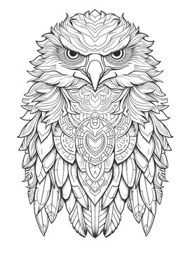 coloring page for adults, mandala, Solitary Eagle image, white background, clean line art, fine line art
