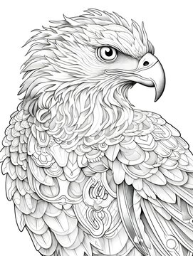 coloring page for adults, mandala, Blyth s Hawk Eagle image, white background, clean line art, fine line art