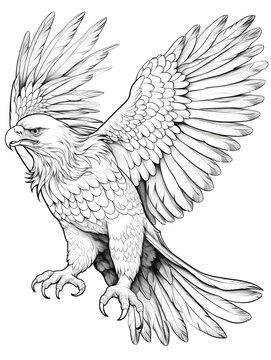 coloring page for adults, mandala, Wedge-tailed Eagle image, white background, clean line art, fine line art