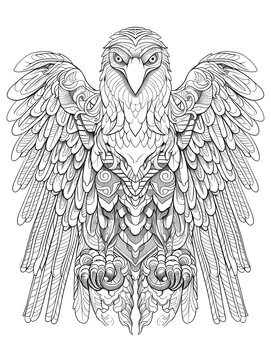 coloring page for adults, mandala, Imperial Eagle image, white background, clean line art, fine line art