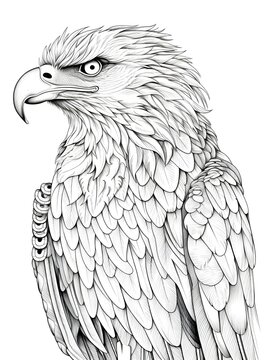 coloring page for adults, mandala, Steppe Eagle image, white background, clean line art, fine line art