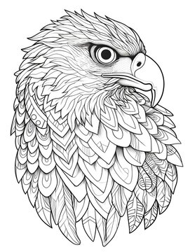 coloring page for adults, mandala, Martial Eagle image, white background, clean line art, fine line art
