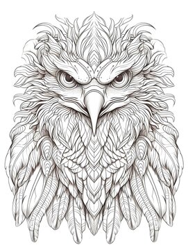 coloring page for adults, mandala, Philippine Eagle image, white background, clean line art, fine line art