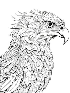 coloring page for adults, mandala, Golden Eagle image, white background, clean line art, fine line art