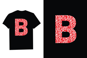 Pink Red Heart Valentines Day Initial Monogram Letter "B" T-Shirt