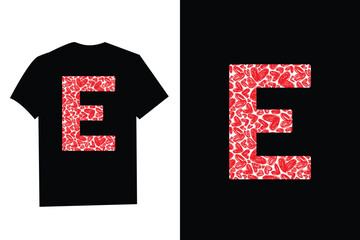 Pink Red Heart Valentines Day Initial Monogram Letter "E" T-Shirt