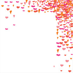 Bright hearts confetti corner frame on white background. Valentine's Day. Banner template. Space for text. illustration.