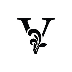 letter V. flower letters. Vintage ornament initial Alphabet. Logo vector	

