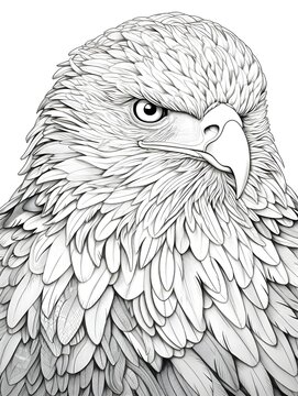coloring page for adults, mandala, Steppe Eagle image, white background, clean line art, fine line art