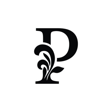 letter P. flower letters. Vintage ornament initial Alphabet. Logo vector	

