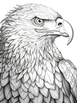 coloring page for adults, mandala, Bald Eagle image, white background, clean line art, fine line art