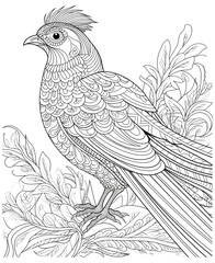 coloring page for adults, mandala, Quail bird image, white background, clean line art, fine line art