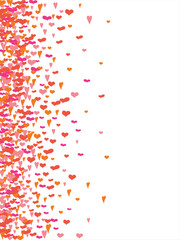 Bright hearts confetti corner frame on white background. Valentine's Day. Banner template. Space for text. illustration.