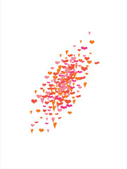 Bright hearts confetti corner frame on white background. Valentine's Day. Banner template. Space for text. illustration.