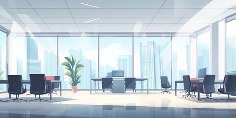 Modern office interior with panoramic city view