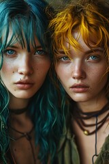 Naklejka premium Post-Apocalyptic Women with Colored Hair