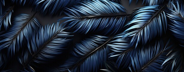 dark blue tropical leaves, web banner format