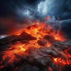Volcanic Eruption Under Thunderstorm