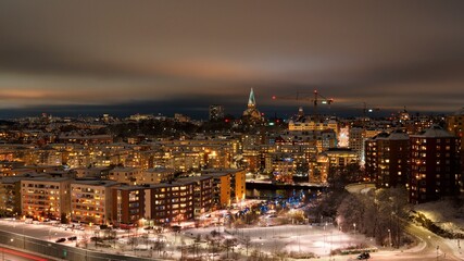 Winter view of Södermalm and Hammarby Sjöstad in Stockholm, Sweden