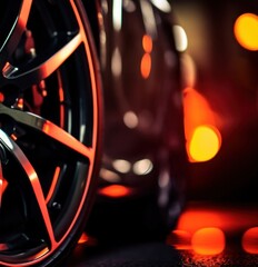 Close Up of Luxury Car Tire Detailed View of High-End Wheel Generative AI