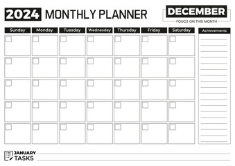 2024 December Monthly Planner Minimalist Template in A4 Format
