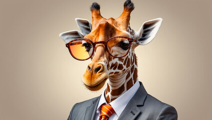 Cute giraffe wearing glasses and a business suit