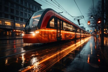 Fototapeta premium Majestic Scarlet Train Embarking on a Serpentine Journey Alongside an Generative AI