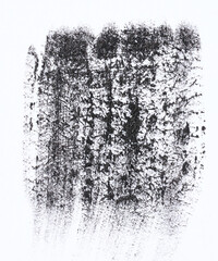 Black paint stroke with bristle brush, swatch on white background - obrazy, fototapety, plakaty