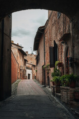 Streets of the medieval Tuscan town of Certaldo. Winter in Tuscany, Italy