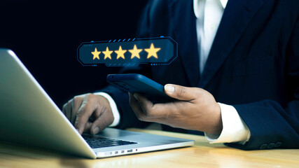 User gives rating to service experience on online application, Customer review satisfaction...