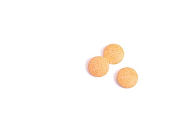 Orange Pills isolated on white background. Medical drugs pills. Medical, healthcare, pharmaceuticals concept.