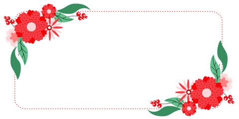 Cornice floreale con fiori e bacche rosse isolata su sfondo bianco, spazio per testo © sommaria