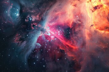 A vibrant cosmic wonder, the nebula's celestial hues dance among the stars of the universe, a mesmerizing display of nature's artistry