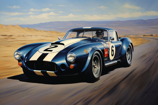 Velocity Unleashed, The Dynamic Symphony of a Speeding Shelby Cobra on a Boundless road Created With Generative AI Technology