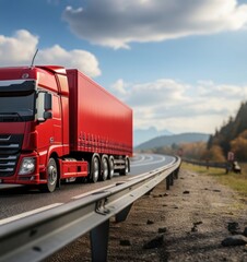 Journey of a Scarlet Semi Truck Roaring Through the Vast Open Road Generative AI